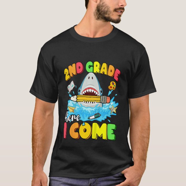 Kids Back To School 2nd Grade Here I Come  Shark G T Shirt (Framsida)