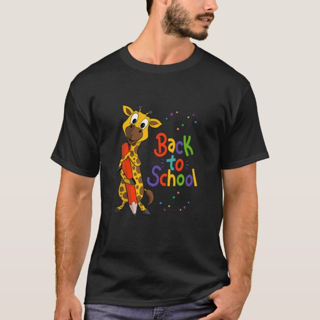 Kids Back to school Animal Character Giraffe T Shirt (Framsida)