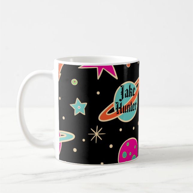 Kids Back to school Space Rocket Mönster Namn Kaffemugg (Vänster)