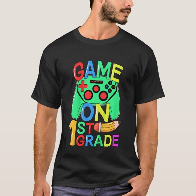 Kids Back To School Video Gamer 1st Grade Game On  T Shirt (Framsida)