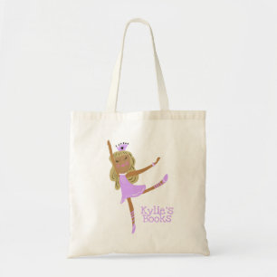 Kids Ballerina Lila Bibliotek Bok Tote Bag Tygkasse
