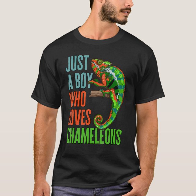 Kids bara en pojke som Kärlek Chameleons Reptile L T Shirt (Framsida)