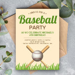 Kids Baseball Födelsedagsfest Inbjudningar<br><div class="desc">Inbjudan er gäst med coolan födelsedagsfest inbjudan som hade korsat fladdermus och en baseboll med modern typografi mot en beige bakgrund. Lägg bara till din händelseinformation i den här mallen som är enkel att använda för att göra den till en inbjudan av typen en. Vänd över kortet för att visa...</div>