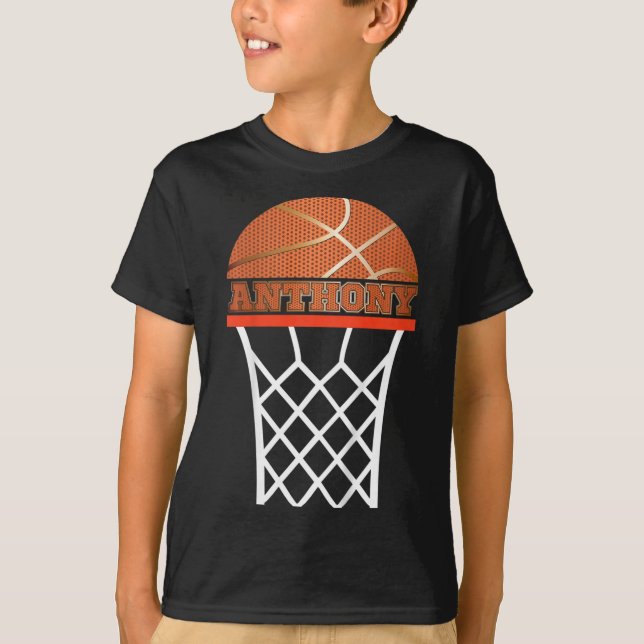 Kids Basketball Anthony-eget namn Gift för pojkar T Shirt (Framsida)