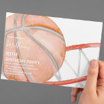 Kids Basketball Watercolor Födelsedagsfest Inbjudningar<br><div class="desc">Planerar du en födelsedagsfest till din basketbollälskande unge? Få dina gäster upphetsade med basketbollens temainbjudan från Party Swirl! Den här slående designen har en klassisk vit bakgrund med en vattenfärgad orange basket och basketboll ring. Anpassa teckensnittet stilar, storlekar och färg med en mall som är enkel att använda - klicka...</div>