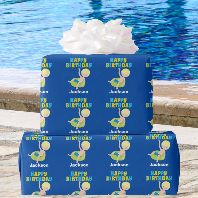 Kids Bassäng Party Blonde Boy Swimming Birthday Presentpapper (Skapare uppladdad)