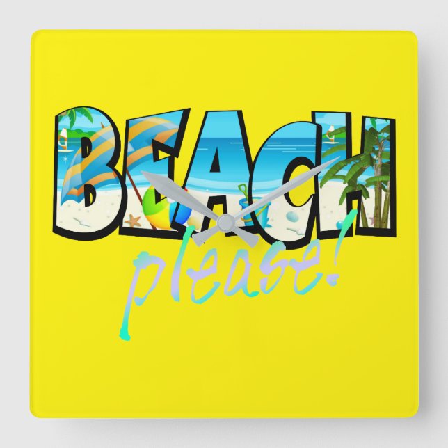 Kids Beach, snälla! Fyrkantig Klocka (Framsida)