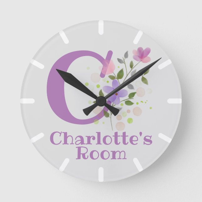 Kids Bedroom Clock med Namn Charlotte Rund Klocka (Framsida)