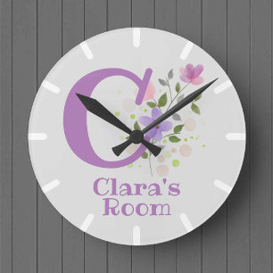 Kids Bedroom Clock med Namn Clara Rund Klocka