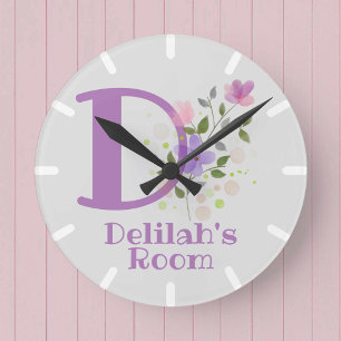Kids Bedroom Clock med Namn Delilah Rund Klocka