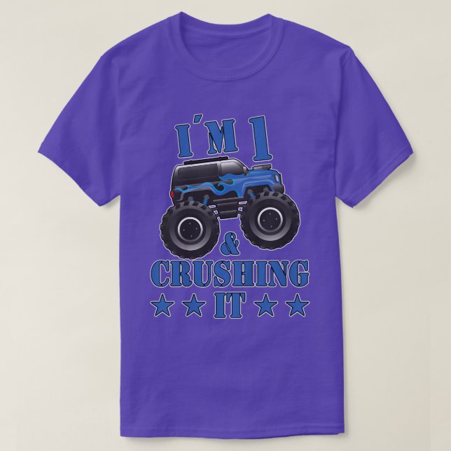 Kids Birthday 1 Year Old Monster Truck Children Fu T Shirt (Design framsida)