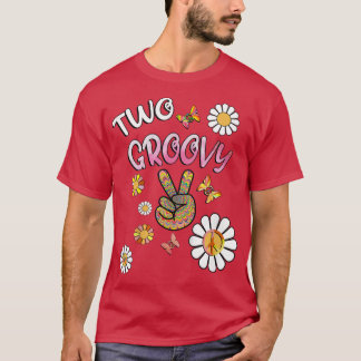 Kids Birthday 2 Cute Hippie Groovy Flowers Design T Shirt