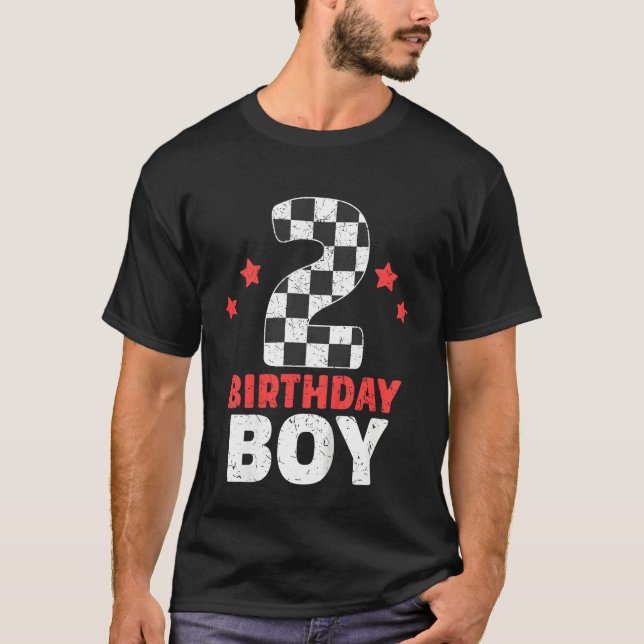 Kids Birthday Boy 2 Two Racing Flag 2nd Birthday R T Shirt (Framsida)