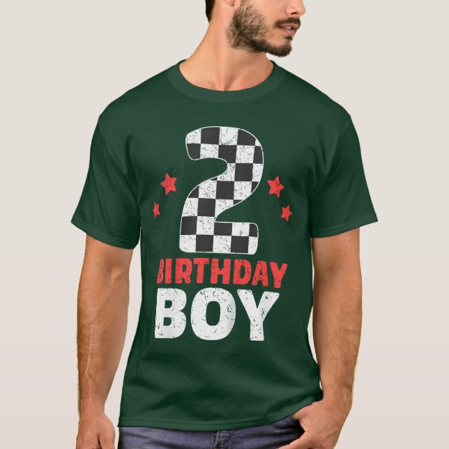 Kids Birthday Boy 2 Two Racing Flag 2nd Birthday R T Shirt (Framsida)