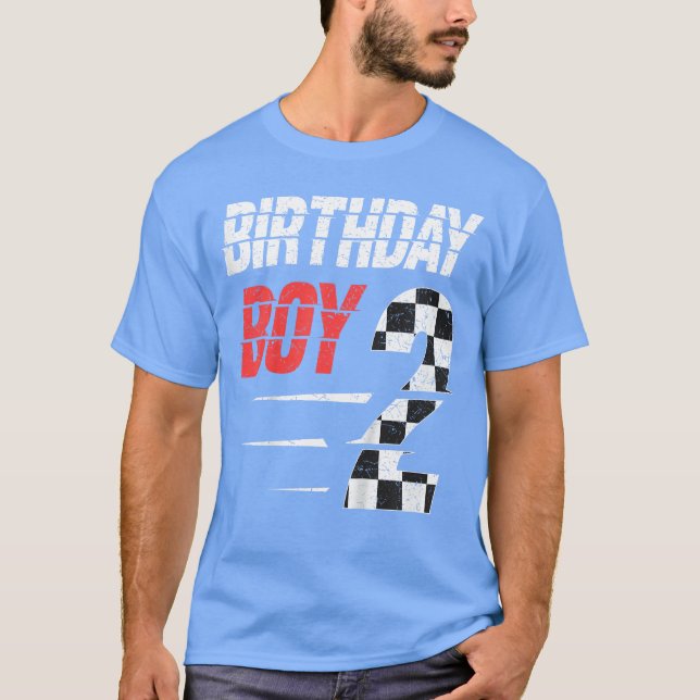 Kids Birthday Boy 2 Two Racing Flag 2nd Birthday R T Shirt (Framsida)