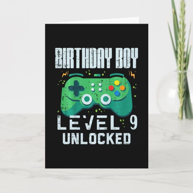 Kids Birthday Boy Level 9 Unlocked Gamer Controlle Kort (Framsida)
