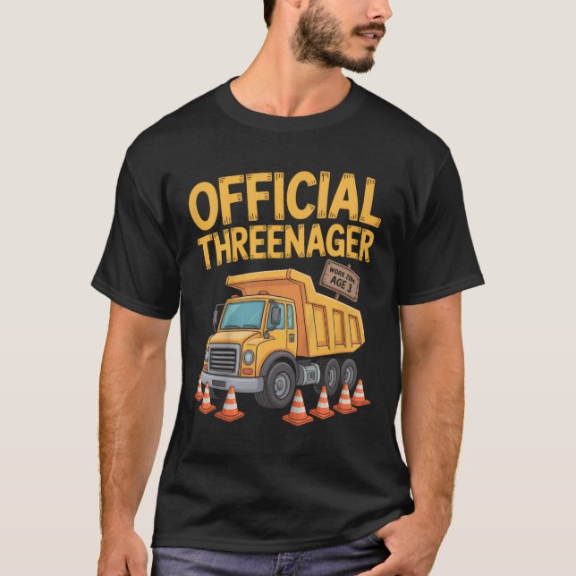 Kids Birthday Boy Three Years Old Threenager Const T Shirt (Framsida)
