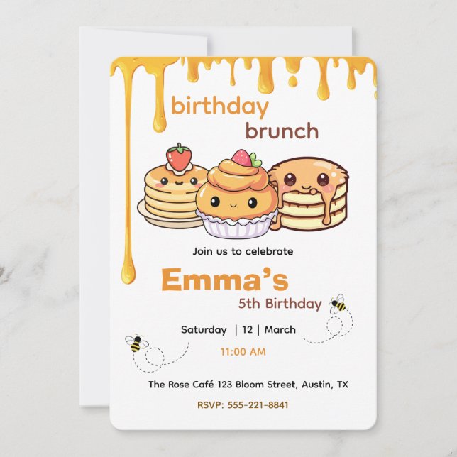 Kids Birthday Brunch Invitation | Cute Party Invit Inbjudningar (Framsida)