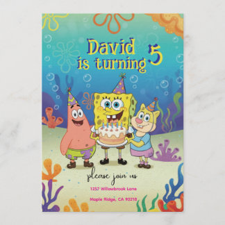 Kids Birthday Invitation cute Cartoon Sponge Theme Inbjudningar