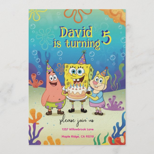 Kids Birthday Invitation cute Cartoon Sponge Theme Inbjudningar (Framsida)
