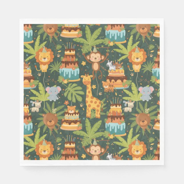 Kids Birthday Jungle Themed Napkins Pappersservett (Framsidan)