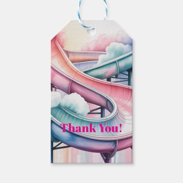 Kids’ Birthday Waterslide Party Thank You Presentetikett (Framsidan)