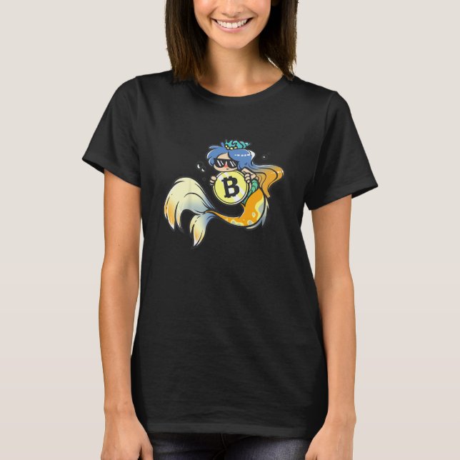 Kids Bitcoin Mermaid with Sunglasses Cool Sea Anim T Shirt (Framsida)