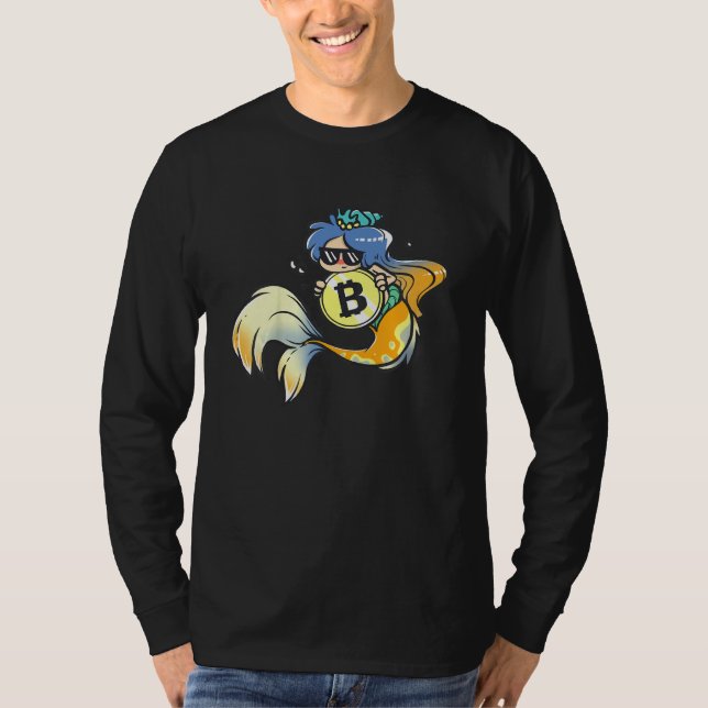 Kids Bitcoin Mermaid with Sunglasses Cool Sea Anim T Shirt (Framsida)
