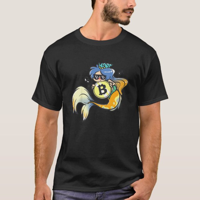 Kids Bitcoin Mermaid with Sunglasses Cool Sea Anim T Shirt (Framsida)