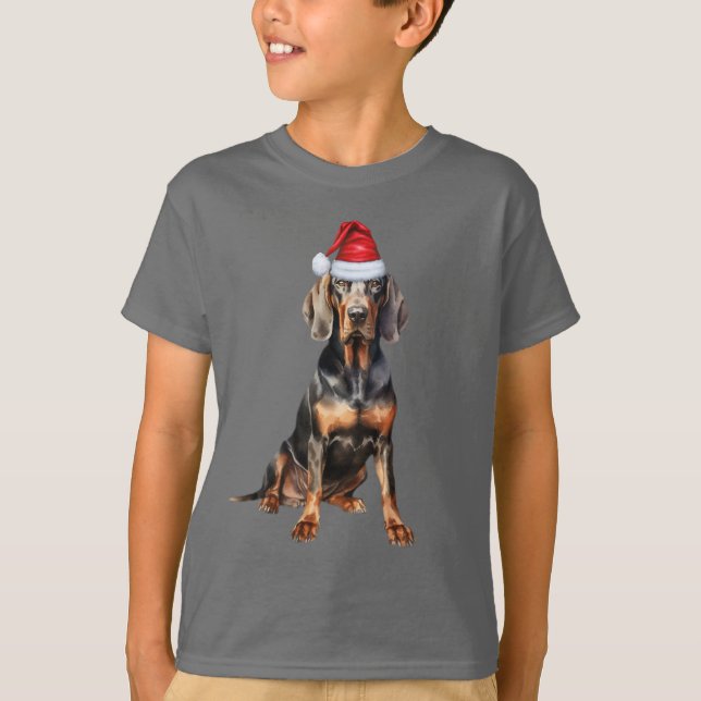 Kids Black Tan Coonhound Dog Lover Funny Christmas T Shirt (Framsida)