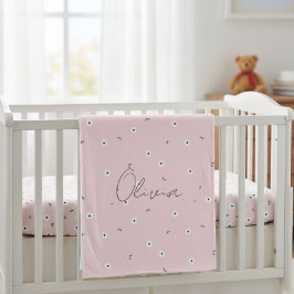 Kids' Blanket with Pink Daisies - Delicate Design Fleecefilt