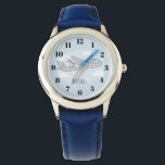 Kids Blue Airplane Tecknad and Namn Boys Armbandsur<br><div class="desc">Den här söta utformningen av transportflygplanet har ett handdraget doodelflygplan med bakgrund av blå himmel och moln och kan vara personlig med pojkens namn. Perfekt till ett flygplan och färdas älskande barn först och vaka! Kolla in vår butik för andra söta designar.</div>