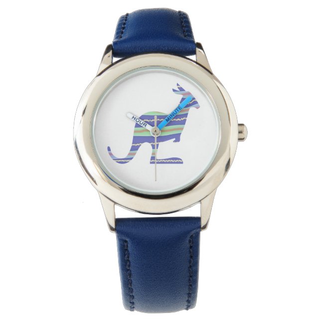 Kids Blue Rand Kangaroo Wrist Watch Armbandsur (Framsida)