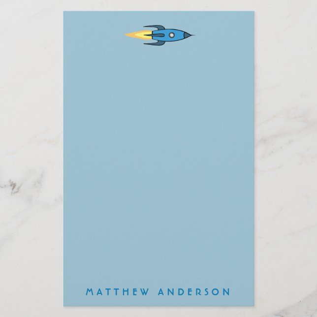 Kids Blue Rocket Frakt Rymden Boy Cute Modern Brevpapper (Framsida)