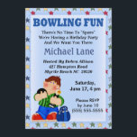 Kids Bowling Birthday-inbjudan Inbjudningar<br><div class="desc">Cute Bowling uppmanade för barn som kärlek att skaka. Den lilla bowlingpojken har en trofi och bowlingboll i handen och en bowlingpåse vid sin sida.. Anpassa med information om party.</div>