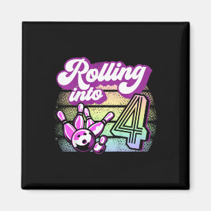 Kids Bowling Party Rolling into 4 Bowling Birthday Magnet