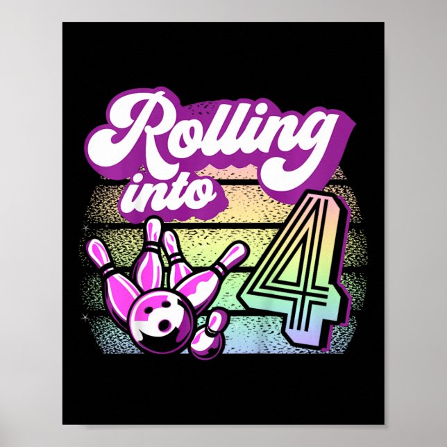 Kids Bowling Party Rolling into 4 Bowling Birthday Poster (Framsidan)