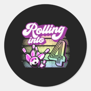 Kids Bowling Party Rolling into 4 Bowling Birthday Runt Klistermärke