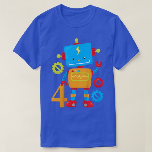 Kids Boys 4e födelsedagen Gift Cute Robot T Shirt (Design framsida)