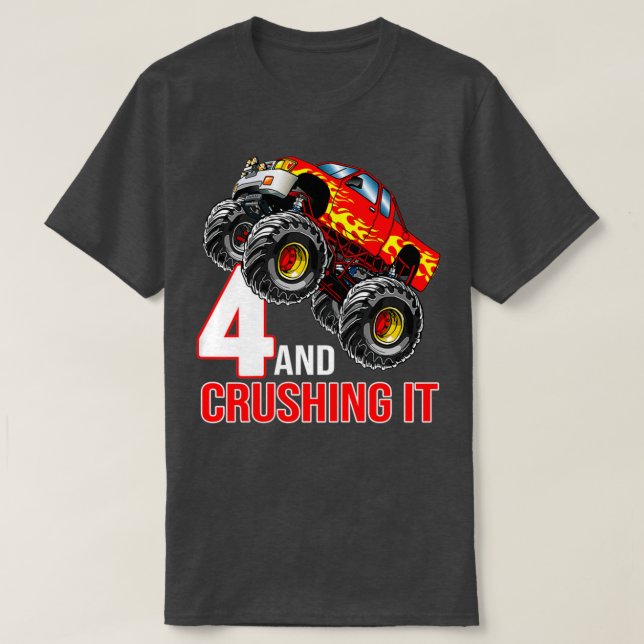 Kids Boys 4th Birthday Monster Truck Birthday 4 ye T Shirt (Design framsida)