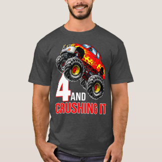 Kids Boys 4th Birthday Monster Truck Birthday 4 ye T Shirt