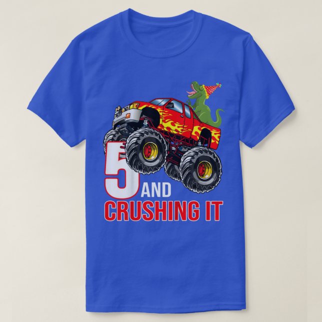 Kids Boys 5th Birthday Monster Truck Birthday 5 ye T Shirt (Design framsida)