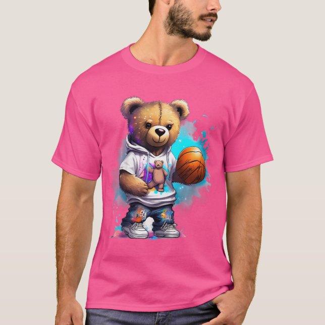 Kids Boys Basketball Nalle Graphic T Shirt (Framsida)