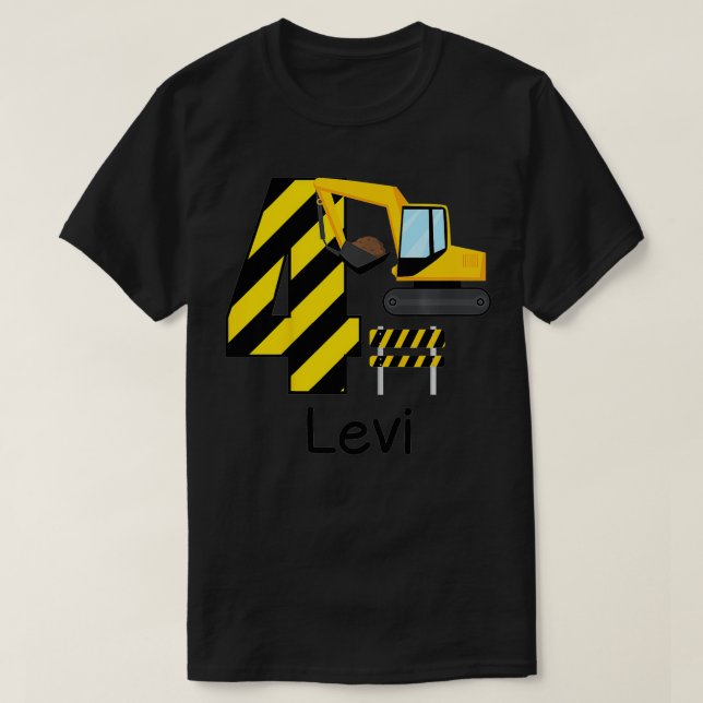 Kids Boys Construction 4th Birthday Levi 4 Years O T Shirt (Design framsida)