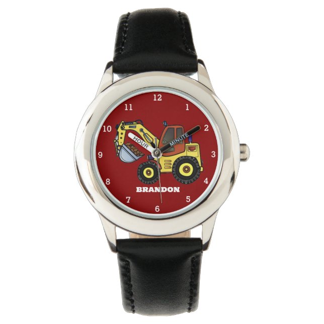 Kids Boys Construction Digger Excavator Namn Armbandsur (Framsida)