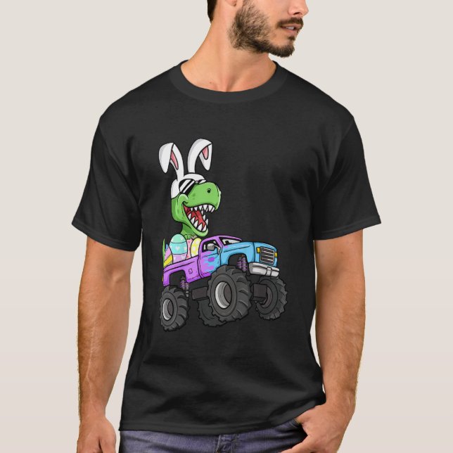 Kids Boys Easter Eggs Monster Truck Rex Dinosaur R T Shirt (Framsida)