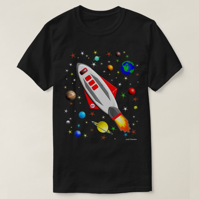 Kids Boys Fantastisk Rocket in Space Solar System  T Shirt (Design framsida)