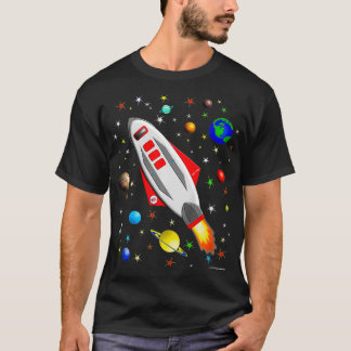 Kids Boys Fantastisk Rocket in Space Solar System  T Shirt