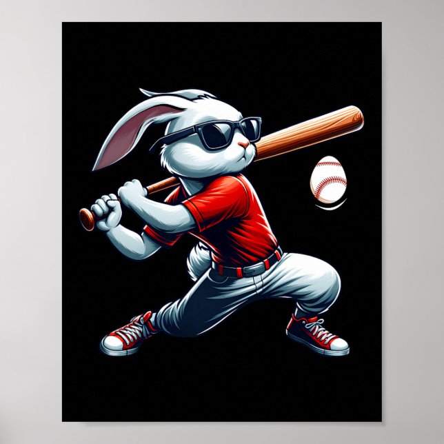 Kids Boys Glad påsk Bunny spelar Baseball Öster Poster (Framsidan)