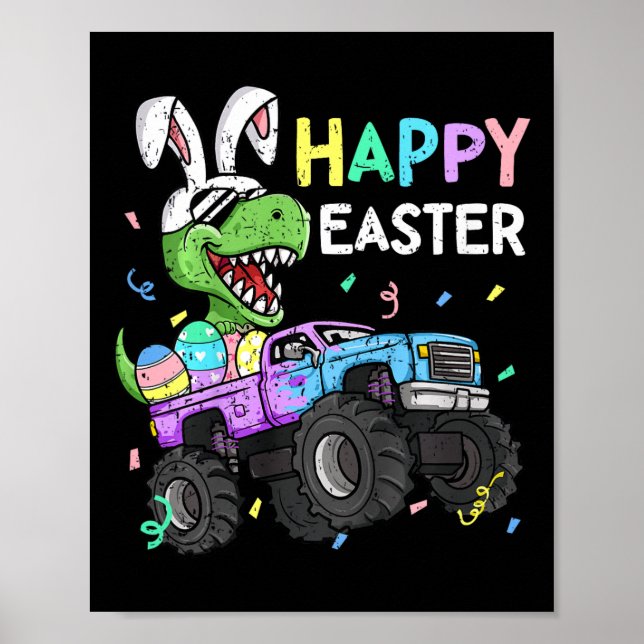 Kids Boys Glad påsk T-rex Bunny Monster Lastbil R Poster (Framsidan)